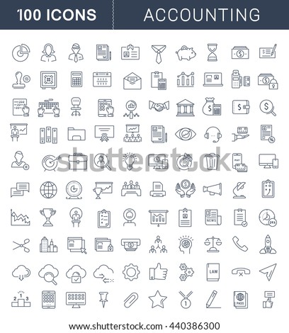Set vector line icons in flat design accounting, finance and business with elements for mobile concepts and web apps. Collection modern infographic logo and pictogram. Royalty-Free Stock Photo #440386300
