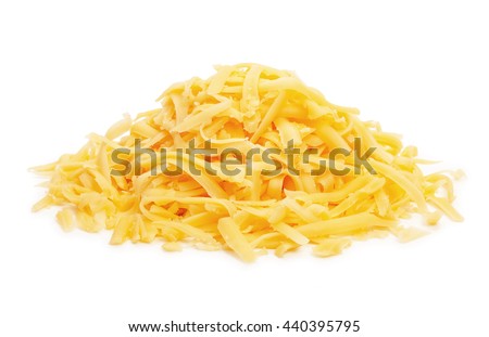 Heap of grated cheese isolated on a white background Royalty-Free Stock Photo #440395795