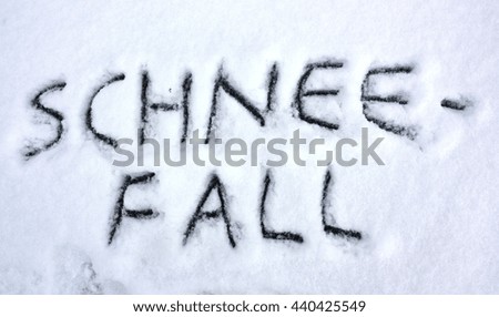 the word Schneefall written in snow, translation: snow fall