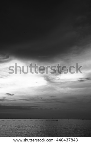 Black and white picture. Black Rain Clouds and Black Sea.