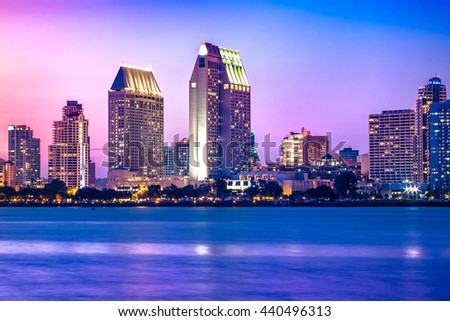 Downtown San Diego sunset.  California USA.