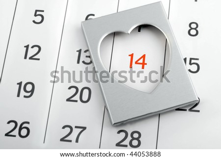 heart marker on calendar page showing February Valentine's Day