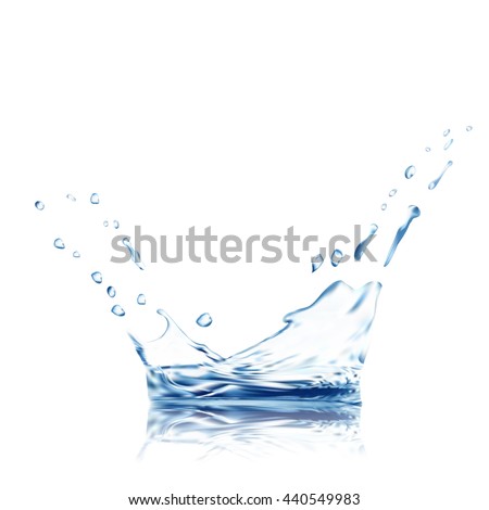 water vector splash with reflection. blue water spray with drops isolated. 3d illustration vector. aqua surface background created with gradient mesh tool.