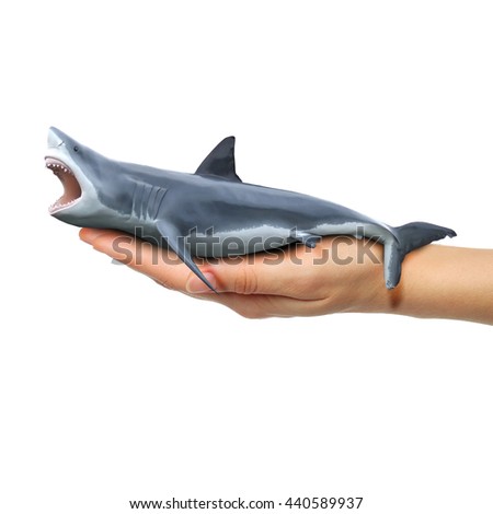 Shark over human hand with white background