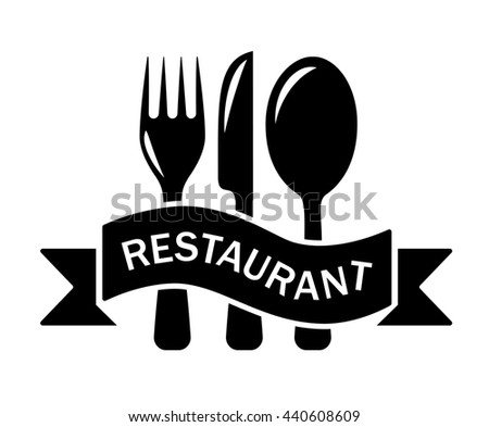 isolated restaurant black symbol with tape and kitchen utensil
