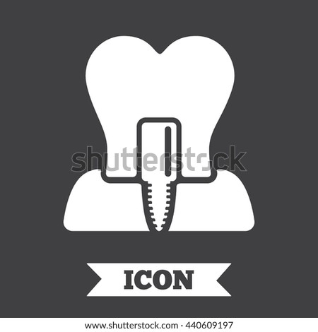 Tooth implant icon. Dental endosseous implant sign. Dental care symbol. Graphic design element. Flat tooth implant symbol on dark background. Vector