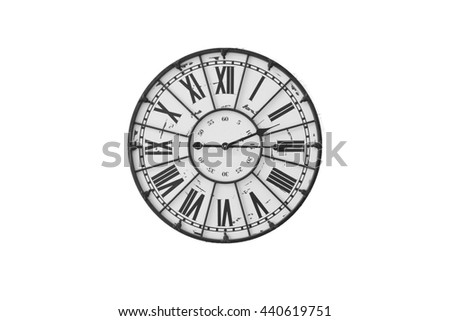 Old antique wall clock isolated on white