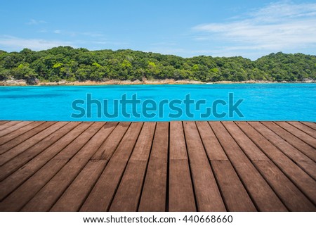 perspective empty wooden terrace  with island background usage for montage object