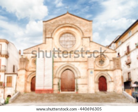 Defocused background with the scenic facade of the ancient Cosenza's Cathedral, Italy. UNESCO World Heritage Site. Intentionally blurred post production for bokeh effect