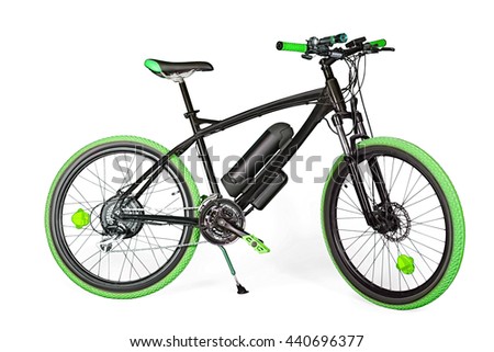 Black and green electric bike isolated on white