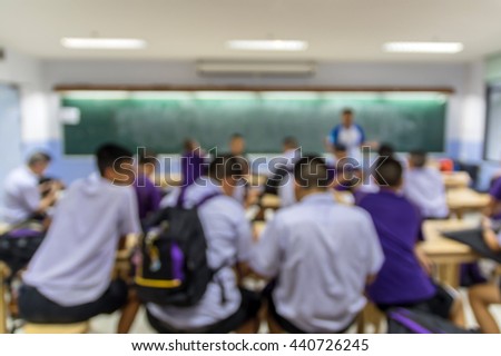 Abstract blurred photo of teacher and study in class room, education concept