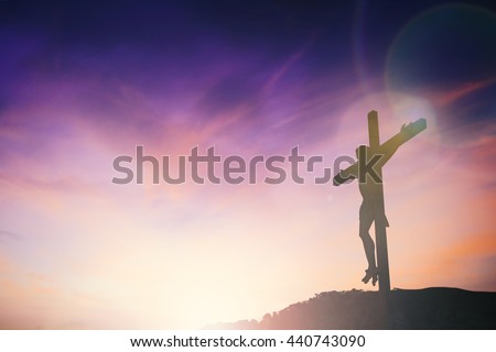 Silhouette jesus christ on cross background Abstract for christian religion that god he is risen in easter day bible prophet symbol death concept for feeling proud calvary Christmas card decoration.