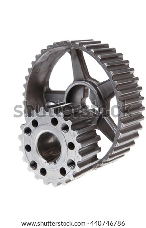 real used stainless steel car gears isolated over white background