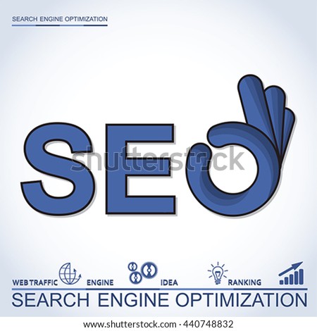 Infographic perfect search engine optimization. Concept with OK hand, vector