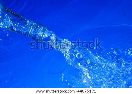 Bottle with splashing blue water