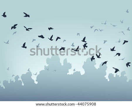 Vector illustration of a flock of flying birds