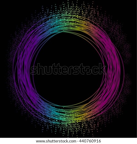 Vector illustration of Glowing multicolored ball and glitter on a black background.