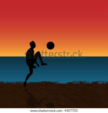 Vector man playing soccer on the beach