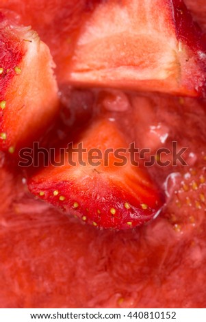 Strawberry mousse with a close at the top, photo with a shallow depth of field
