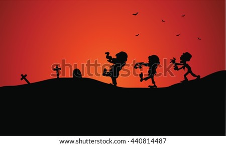 Silhouette of Halloween zombie in tomb vector art