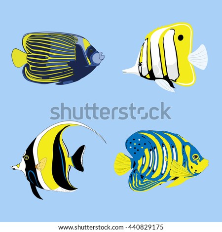 Fish Tropical Fishes Shoal Set. Fish vector illustration cartoon.