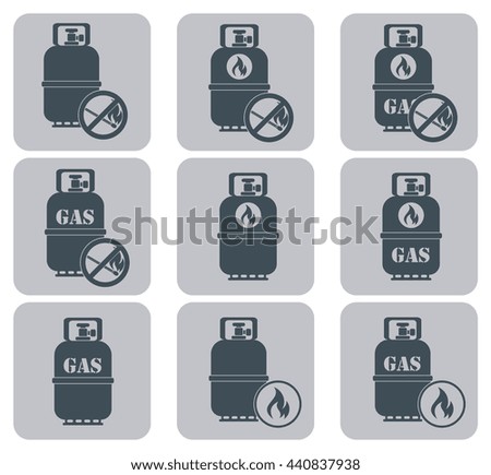 Set of camping stove and gas bottle icons. Vector illustration.