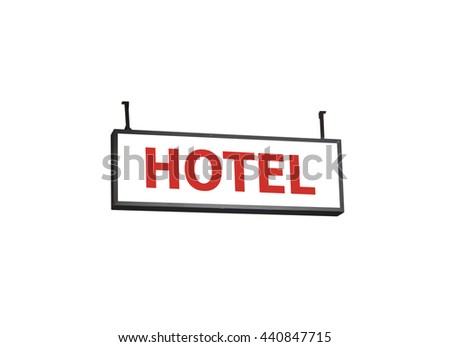 Hotel signboard on white background, stock photo