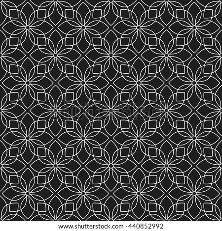 Seamless geometric pattern of Lotus flower. Abstract Black and White Background. Vector Illustration. Royalty-Free Stock Photo #440852992