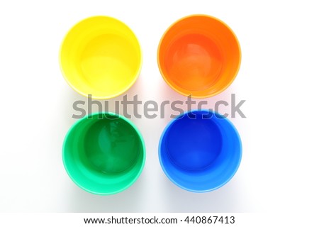 top view plastic glass on white background