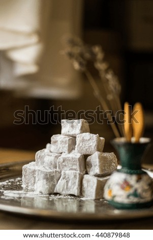 Turkish delight lokum in a silver tray 
