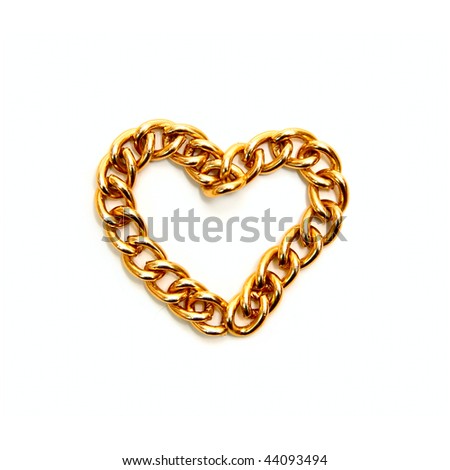 Heart from gold chain isolated on white