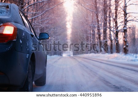 car empty road alley in winter
