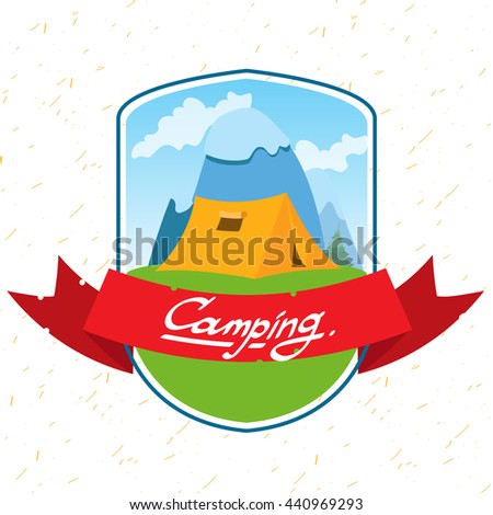 Tourism logo. Hiking, climbing, traveling color illustration.
