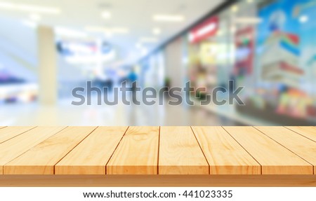 Wood floor and shopping mall blur background, Product display, template.
