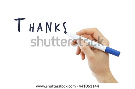 Male hand with marker isolated on white