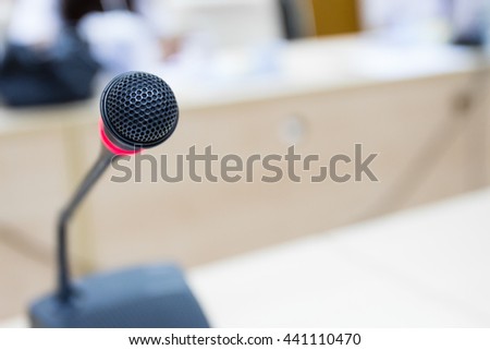 Black microphone in meeting room