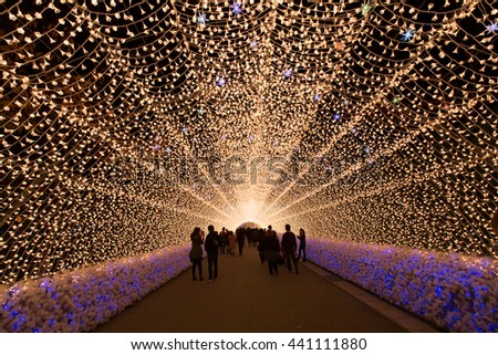 Amazing light tunnels at Nabana no Sato Royalty-Free Stock Photo #441111880