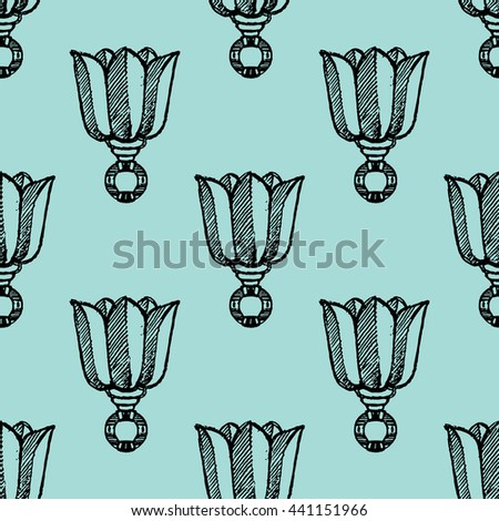 Seamless pattern with hand drawn tulip. Vector illustration