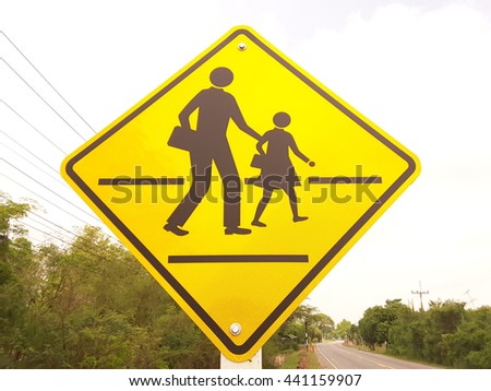 Traffic  sign  school  zone  in  the  countryside
