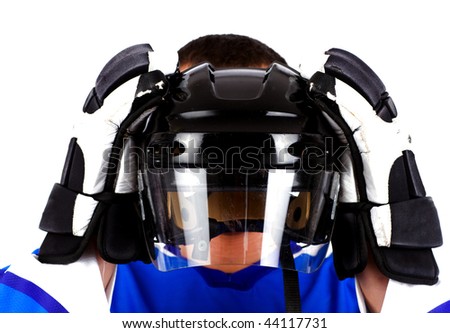 Picture of player hiding behind helmet