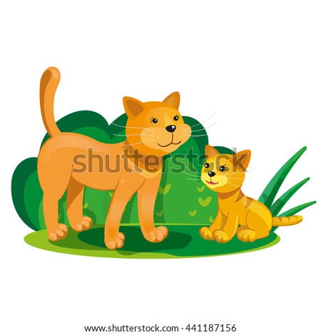 vector illustration of a mother cat and kitten