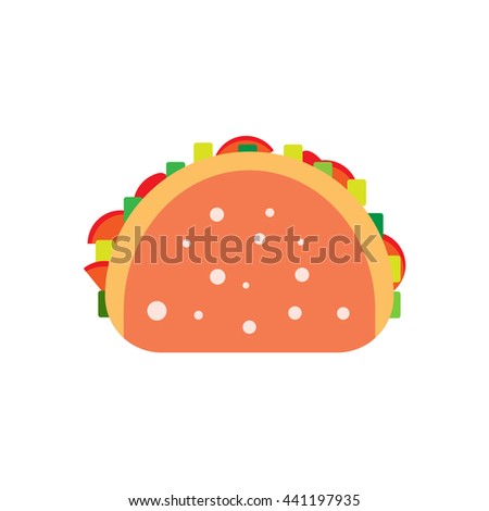 Flat burrito illustration. Street meal tortilla icon. unhealthy taco vector. Isolated fajitaon white background. Street fast food