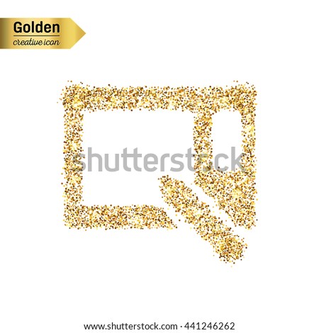 Gold glitter vector icon of graphics tablet isolated on background. Art creative concept illustration for web, glow light confetti, bright sequins, sparkle tinsel, abstract bling, shimmer dust, foil.