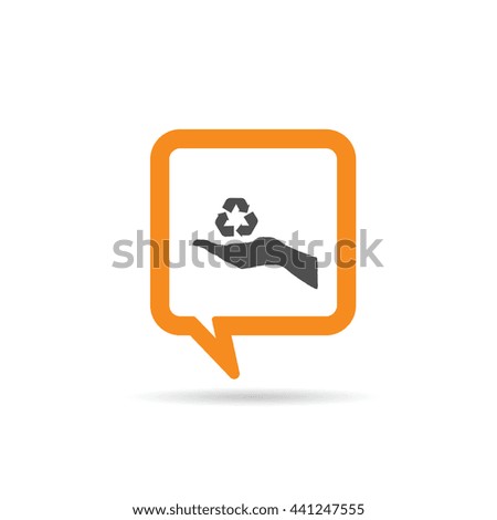 square orange speech bubble with recycling and hand icon illustration