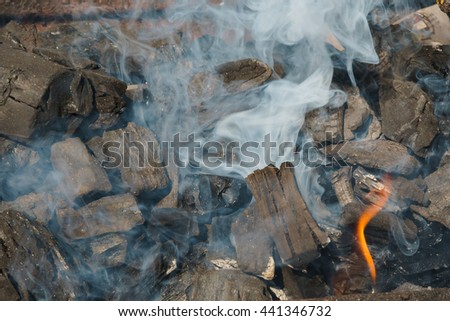 Charcoal Embers Close-up Background or Texture