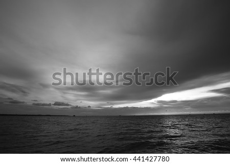 Black and white picture. Black Rain Clouds and Black Sea.