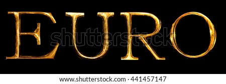 Wooden letters in gold on black background spelling EURO