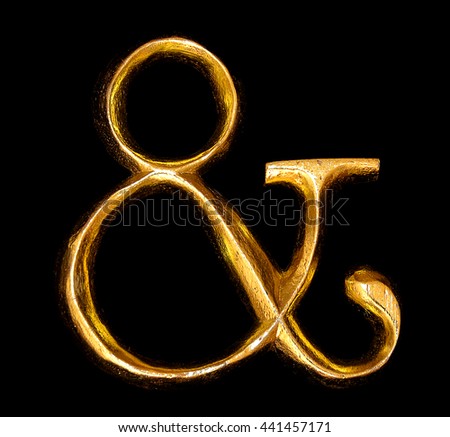 Wooden symbol & in gold on black background