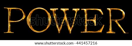 Wooden letters in gold on black background spelling POWER