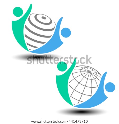 Vector world icon, human symbol. Community of people in the world. 